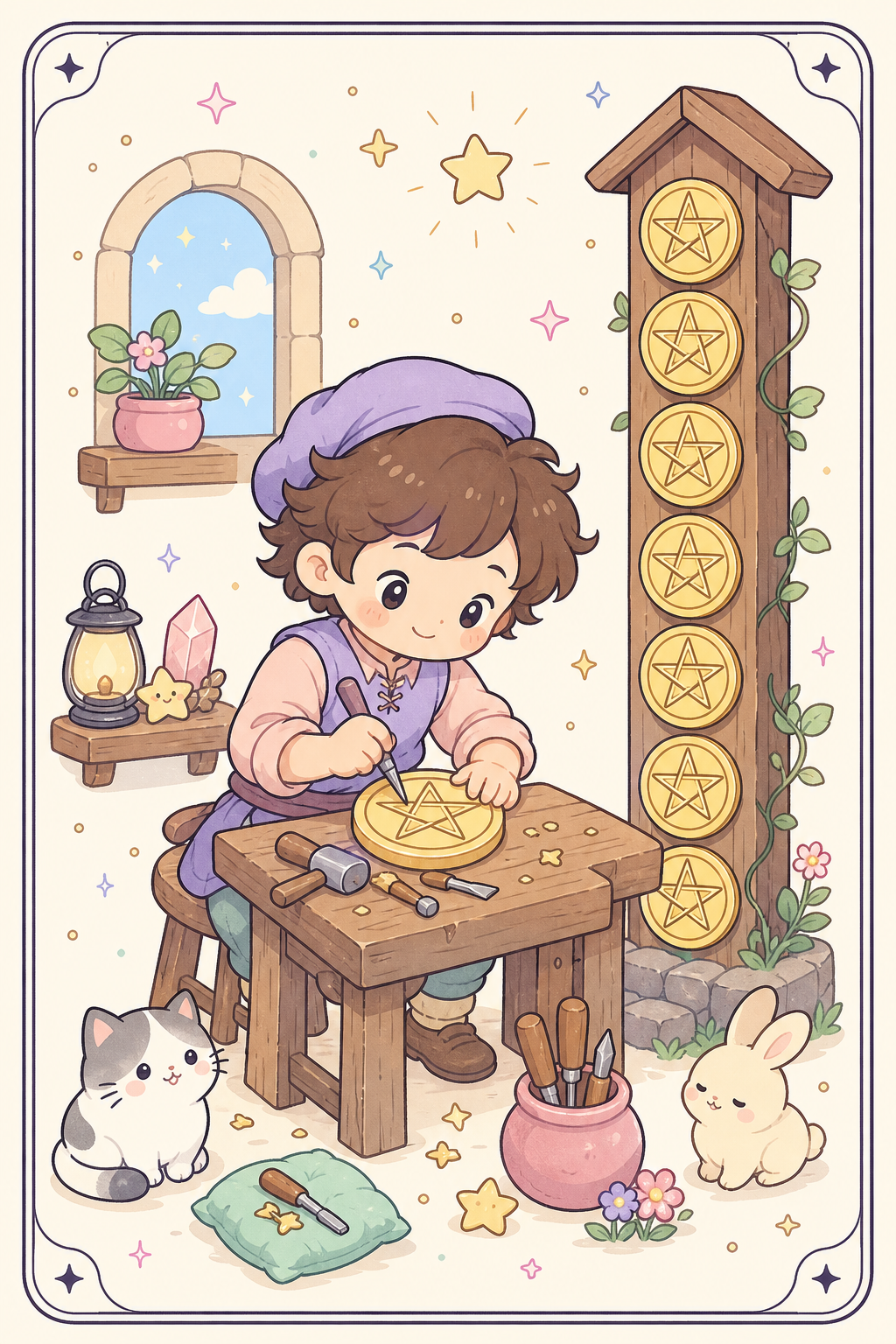 ไพ่ทาโรต์ Eight of Pentacles แปดเหรียญ
